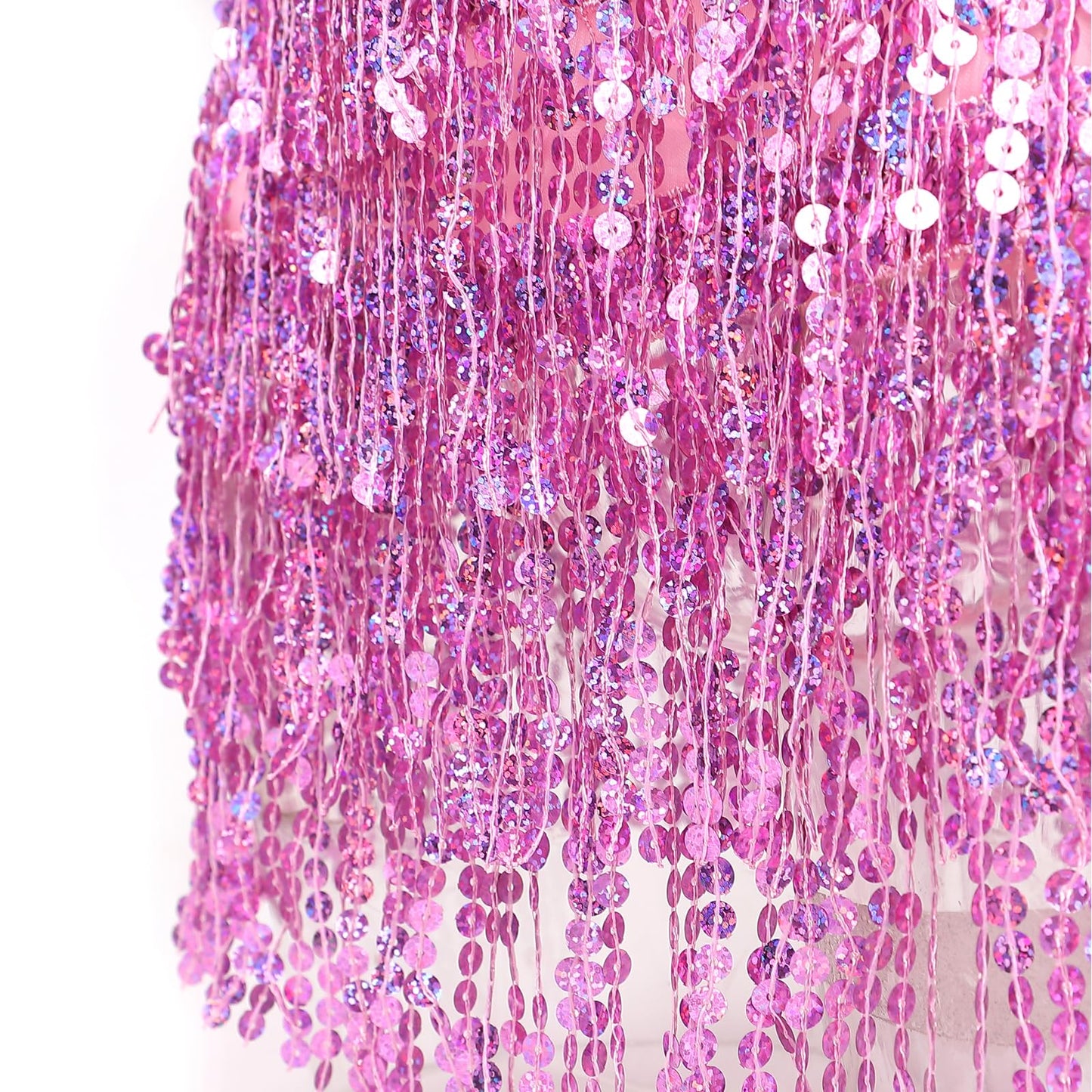 Women's Sequin Tassel Skirts Sparkly Rave Fringe Hip Scarf for Festival Costume(Pink)