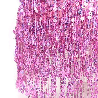 Women's Sequin Tassel Skirts Sparkly Rave Fringe Hip Scarf for Festival Costume(Pink)