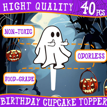 40 Pcs Ghost Cupcake Toppers - Spooky Party Decorations for Ghost-Themed Birthdays, Baby Showers, and Halloween Cakes