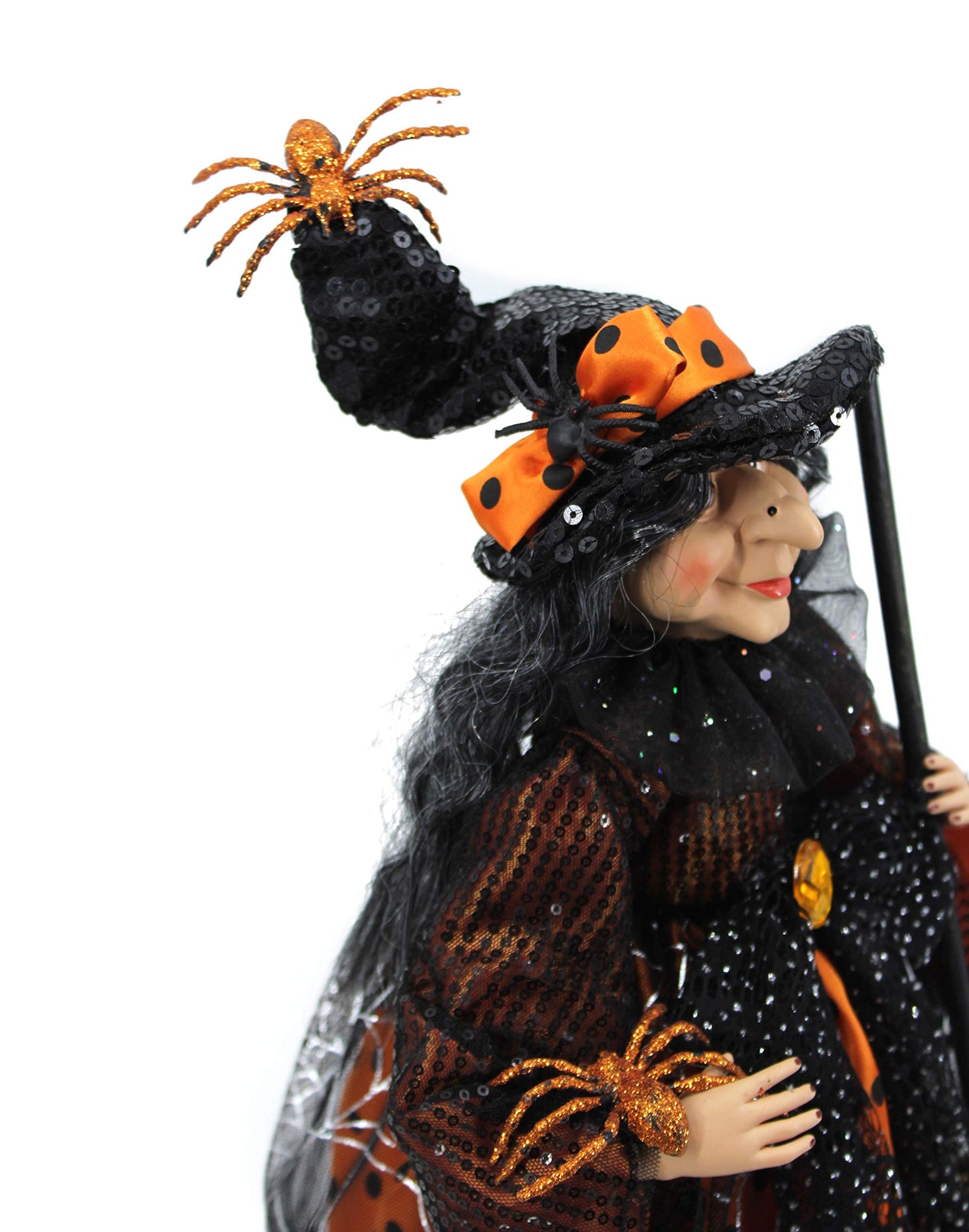 Windy Hill Collection 18" Orange & Black Tabletop Fabric Halloween Fall Harvest Witch Collectible Figure Figurine Plastic Cone Body 918001