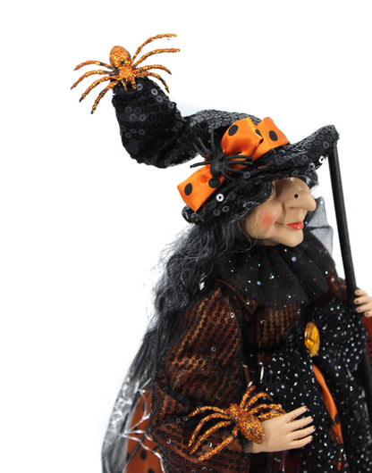 Windy Hill Collection 18" Orange & Black Tabletop Fabric Halloween Fall Harvest Witch Collectible Figure Figurine Plastic Cone Body 918001