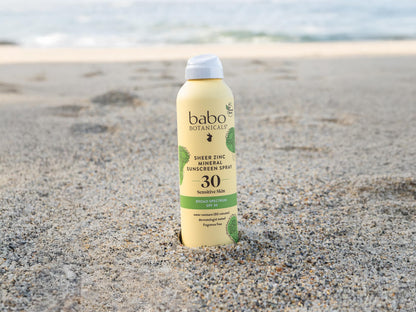 Babo Botanicals Sheer Zinc Continuous Sunscreen Spray SPF30 - Natural Zinc Oxide - Extra Sensitive Skin - Water Resistant - Vegan - Fragrance-Free - Air-Powered Spray - For all ages