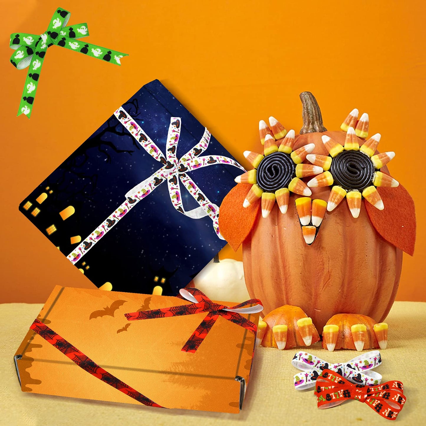 40 Yards 8 Rolls Halloween Ribbon for Crafts, Gift Wrapping and Halloween DIY Supplies Decor - 10mm