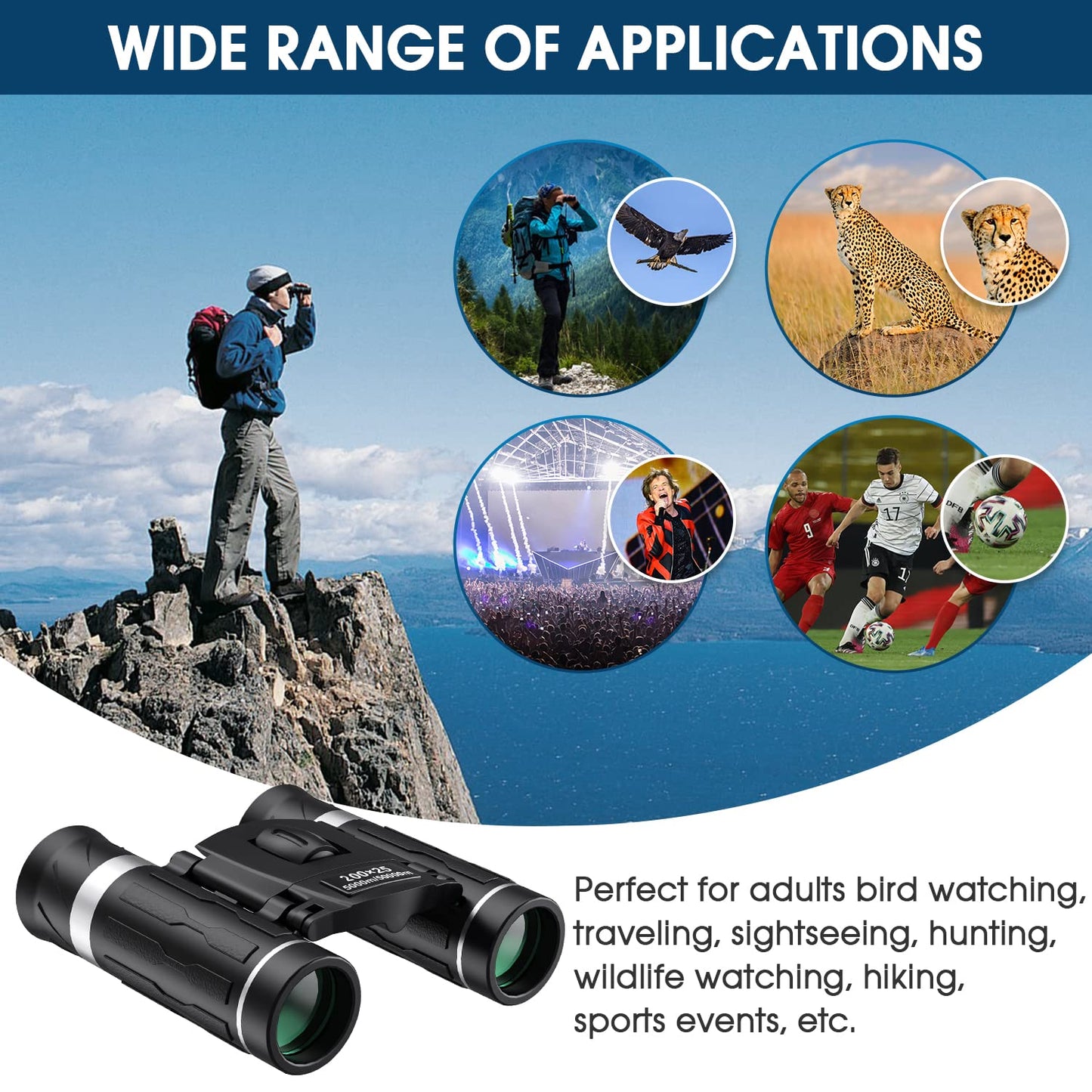 200x25 Compact Binoculars for Adults and Kids, High Powered Mini Pocket Binoculars, Waterproof Small Binocular for Bird Watching, Hunting, Concert, Theater, Opera, Traveling, Sightseeing