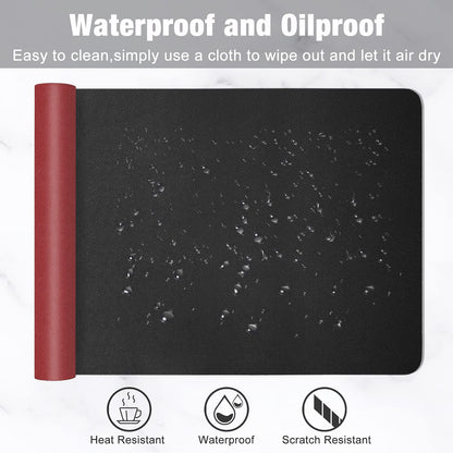 Hsurbtra Desk Pad, 31.5" x 15.7" Dual Side PU Leather Desk Mat, Waterproof Non-Slip Desktop Blotter Protector, Large Mouse Pad for Laptop Keyboard Office Home, Black and Red