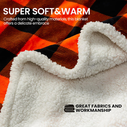 BEAUTEX Halloween Blanket, Sherpa Plaid Throw Blankets Fuzzy Fluffy Cozy Soft Throws, Fleece Flannel Plush Microfiber Blanket Halloween Fall Decor for Couch Bed Sofa(50" X 60", Orange)