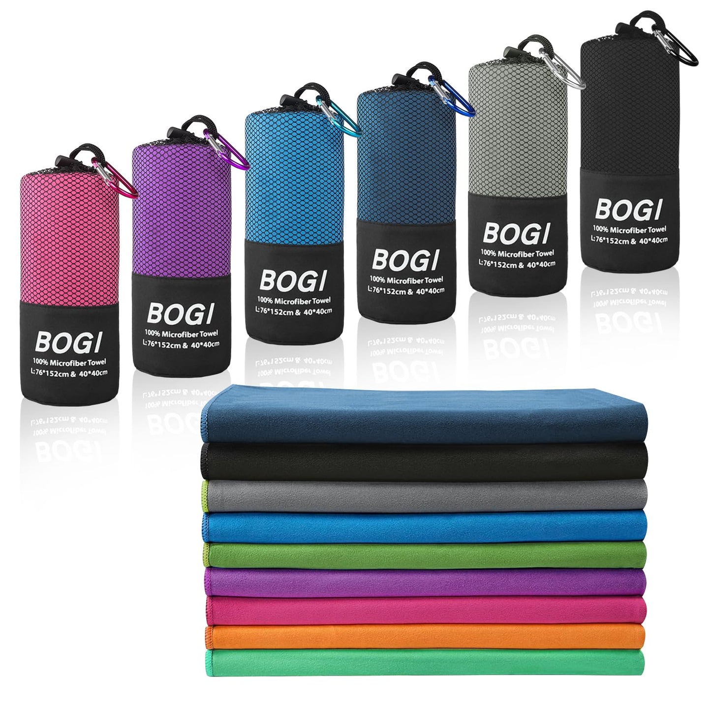 BOGI Microfiber Travel Sports Towel-Quick Dry Towel, Soft Lightweight Microfiber Camping Towel Absorbent Compact for Camping Gym Yoga Swimming Backpacking (L:60''x30''+16''x16''-Black)