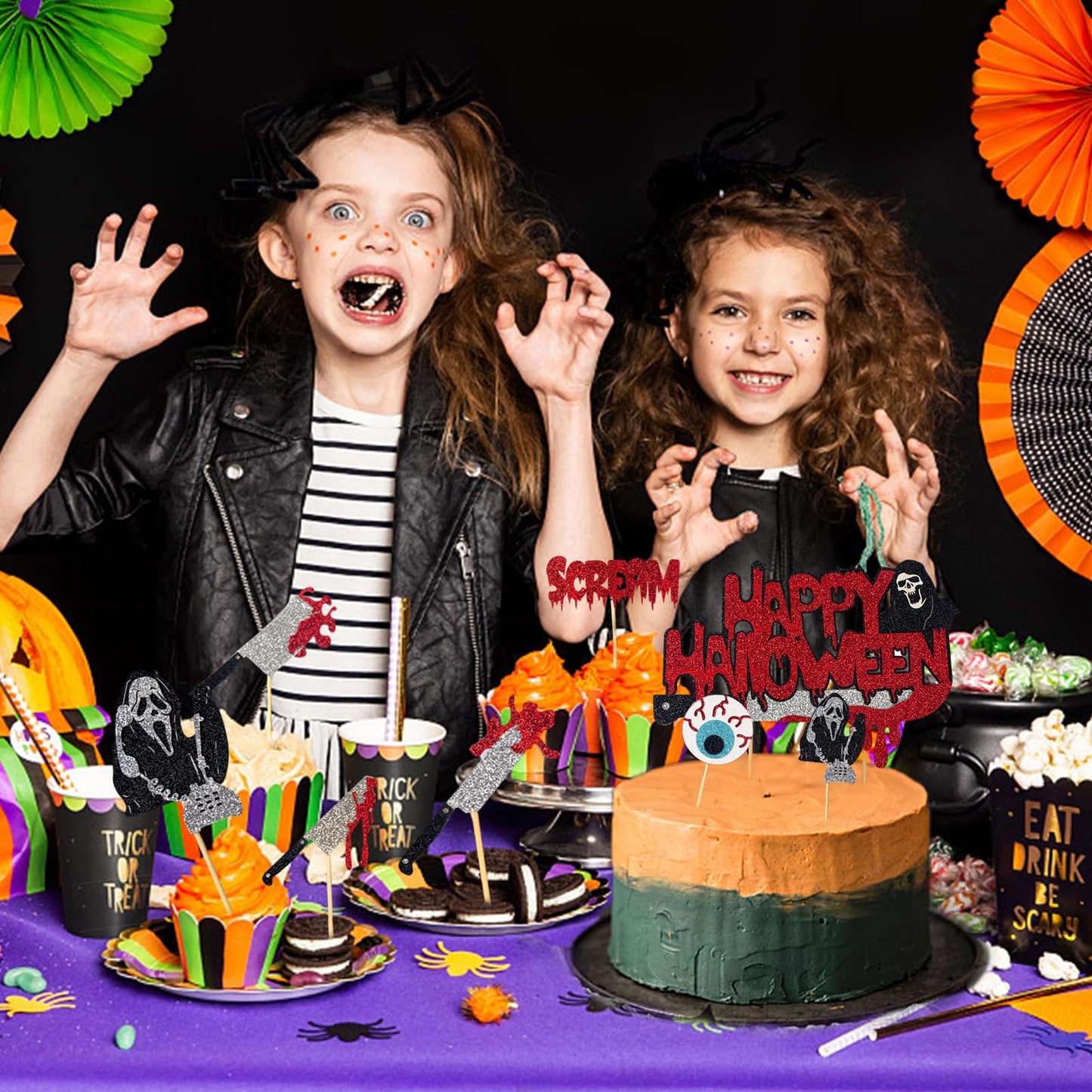 Wolpark 25pcs Have a Killer Halloween Cake Toppers Glitter Scream Cupcake Toppers Ghost Face Decorations for Scream Theme Birthday Halloween Party Cake Decorations Supplies