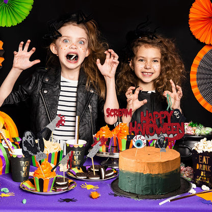 Wolpark 25pcs Have a Killer Halloween Cake Toppers Glitter Scream Cupcake Toppers Ghost Face Decorations for Scream Theme Birthday Halloween Party Cake Decorations Supplies