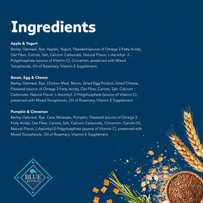 Blue Buffalo Health Bars Crunchy Dog Biscuits, Variety Pack, Bacon, Egg & Cheese, Apple & Yogurt, Pumpkin & Cinnamon, 16-oz Bags