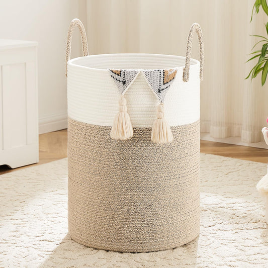 Artfeel Laundry Basket,Woven Cotton Rope Laundry Hamper,60L for Decor Storage of Dirty Clothes,Toys and Blankets in Bathroom,Baby Room and Living Room