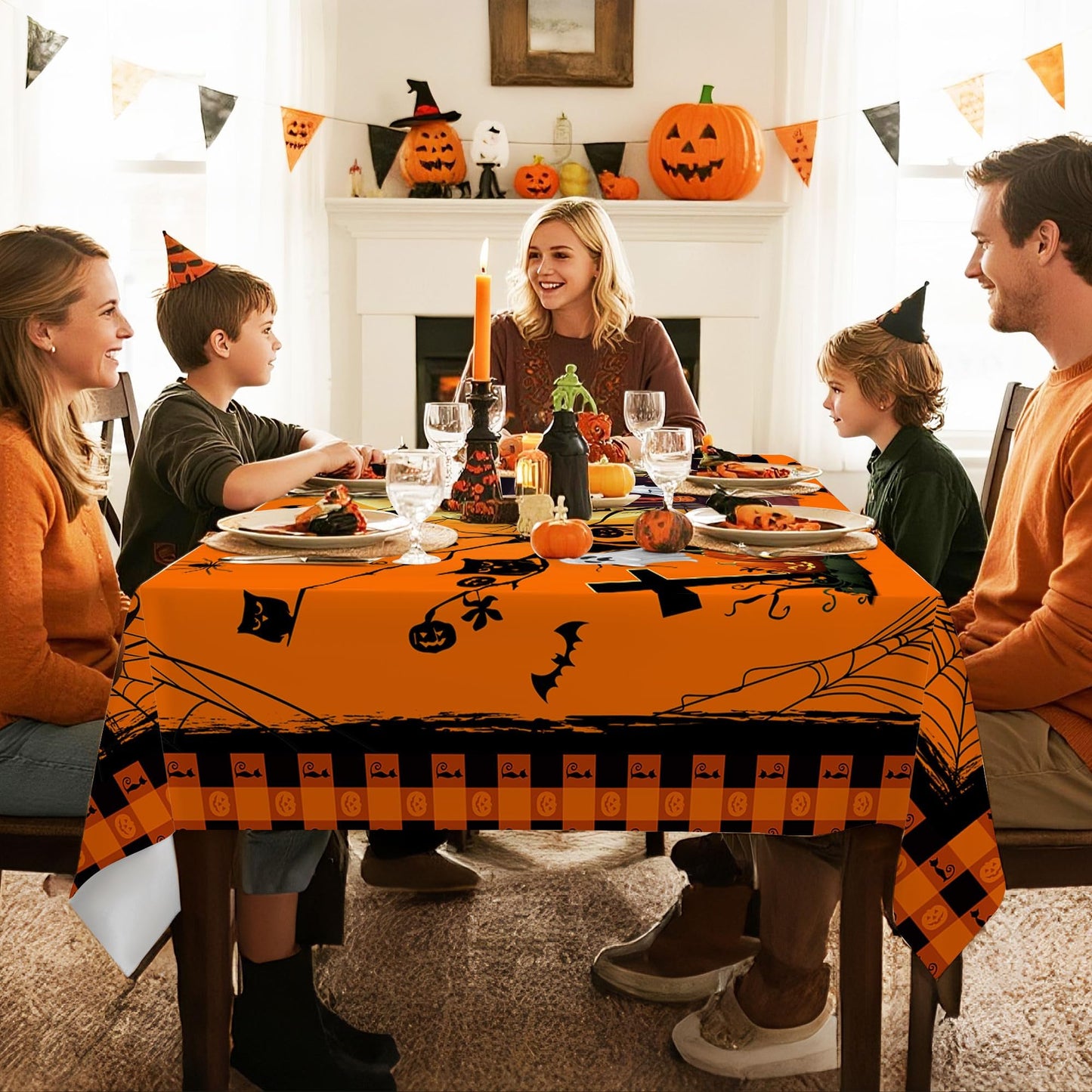 Hexagram Halloween Tablecloth Rectangle Pumpkin Tablecloths 60 x 84 inches Castle Ghost Table Cloth