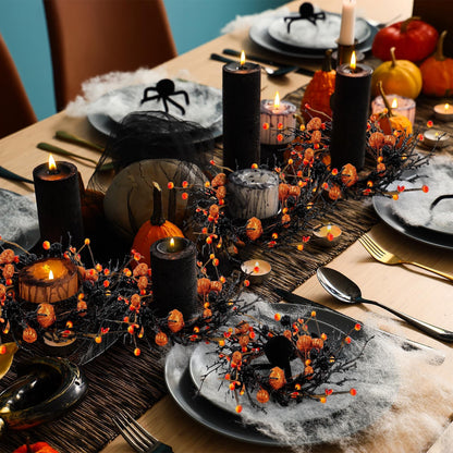 6 PCS Halloween Swags Wreaths Black Berry Cabinet Hanging Decorative Wreaths 3.5 Inch Halloween Candle Rings Berries & Pumpkin Candle Rings for Front Door Home Wall Decor Party Outdoor Indoor Supply