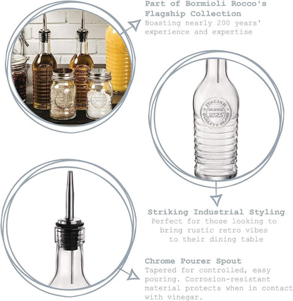 BORMIOLI ROCCO Officina 1825 Olive Oil/Vinegar Glass Bottles Stainless Steel Pouring Spout 268 ml (Pack of 2)