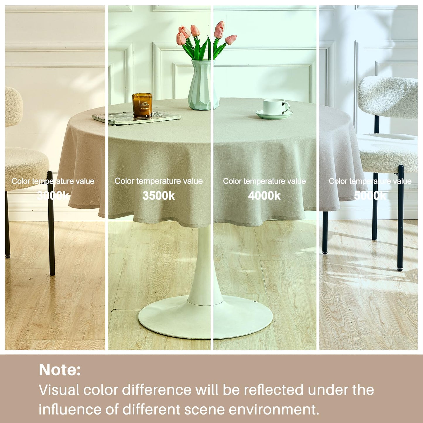 AUSSPVOCT Linen Textured Tablecloth Round Table Cloths 60 inch Water Resistant Spill-Proof Wipeable Tablecloths Wrinkle Free Table Covers for Dining, Farmhouse, Outdoor, Kitchen, Banquet, Khaki