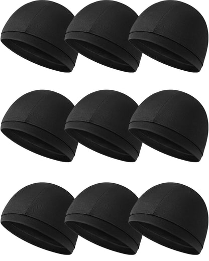 9 Pcs Cooling Skull Cap Camo Liner Sweat Wicking Cap Lightweight Cycling Cap Running Head Cap for Men Women (Black)