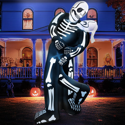 6 Ft Halloween Inflatable Skeleton Couple Embrace Kiss Outdoor Decoration with LED Lights, Day of The Dead Blow Up Skull Yard Decor Halloween Skeletons Inflatable for Holiday Party, Garden, Lawn