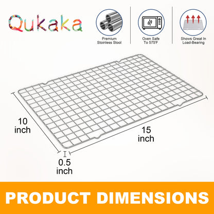 2PCS Cooling Racks for Cooking and Baking - 10" x 15"Heavy Duty Stainless Steel Wire Rack for Baking, Grilling, Roasting - Oven & Dishwasher Safe - Fits Jelly Roll Sheet Pan-Silver