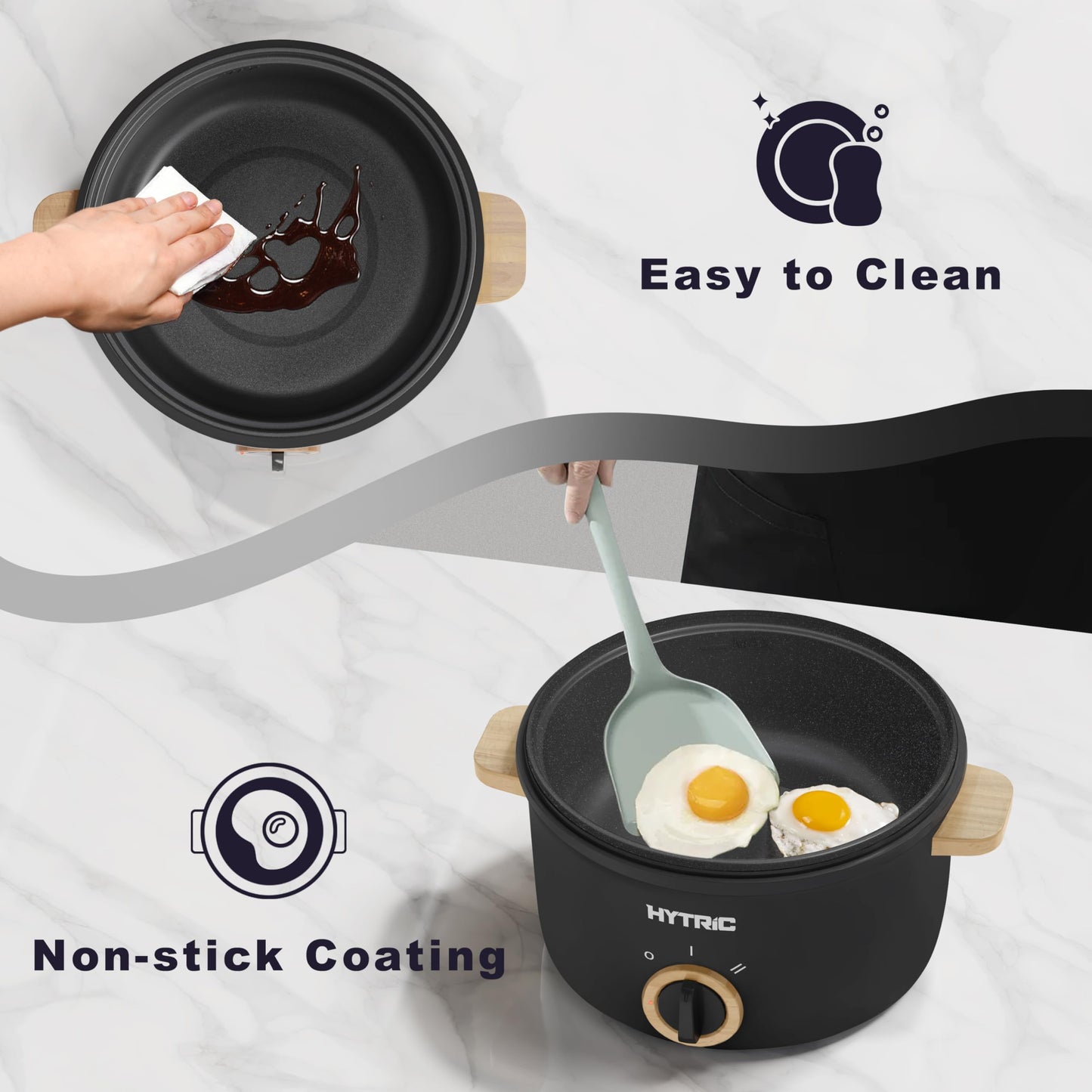 Hytric Hot Pot Electric, 2.5L Portable Electric Pot with Non-Stick Coating, Multi-functional Cooker for Stir Fry, Steak, Noodles, Soup, Portable Ramen Cooker for Dorm and Office, Black