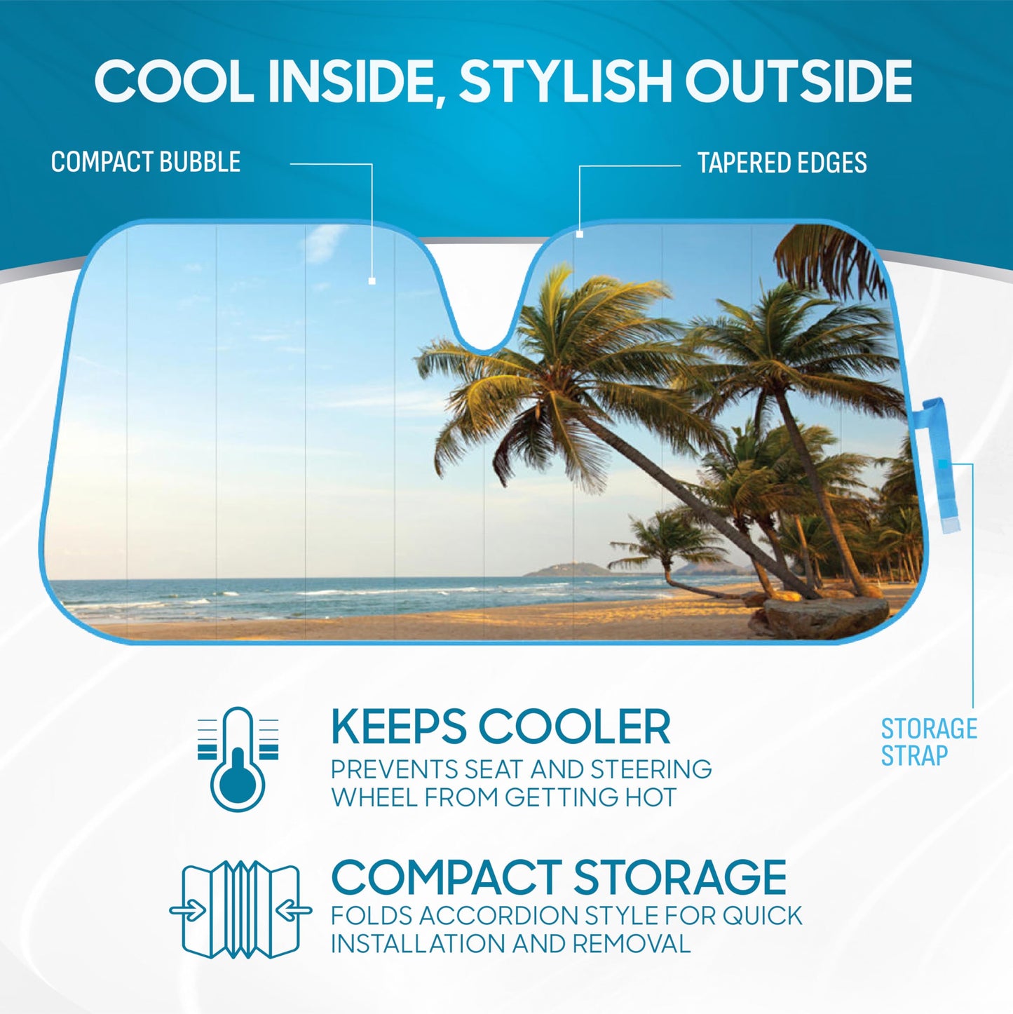 BDK Palm Tree Tropical Island Front Windshield Sun Shade Accordion Folding Cute Car Window Shades for Truck & Car Sunshade Shield for Sun UV Rays - Visor Protector Keeps Vehicle Cool - 58 x 27 inches