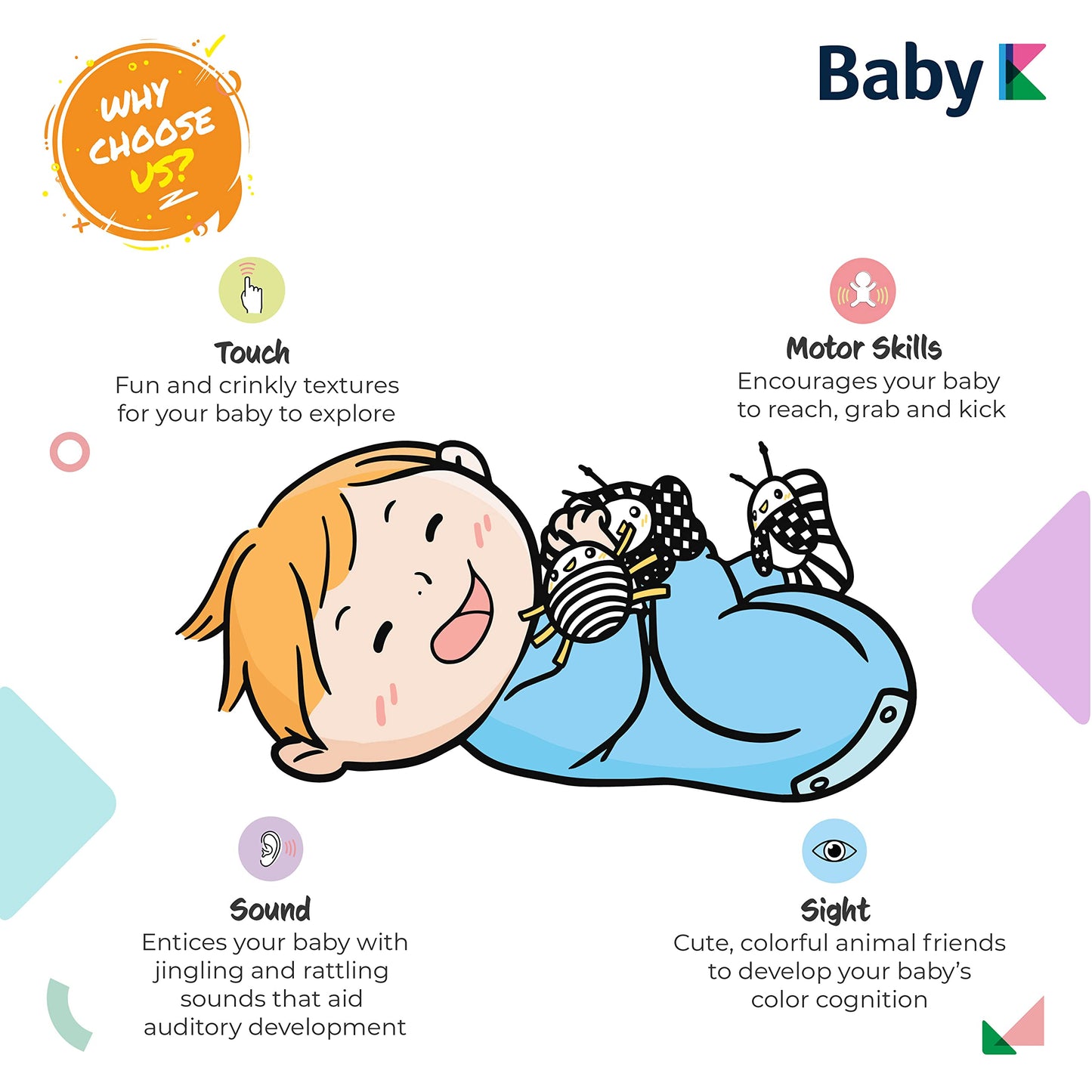 BABY K Baby Rattle Socks & Wrist Toys (Set E) - Newborn Toys for Baby Boy or Girl - Brain Development Infant Toys - Hand and Foot Rattles Suitable for 0-6, 6-12 Months Babies - Newborn Baby Gifts