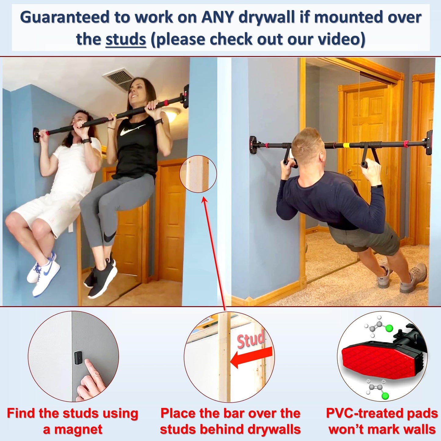 IRONSURGE Pull Up Bar for Doorway 6-piece Set with Two Attachable Resistance Bands, Training Manual, Door frame Chin Up Bar, and Two Angled Supports For Home Gym Workout, No Screws, Max 680lbs,