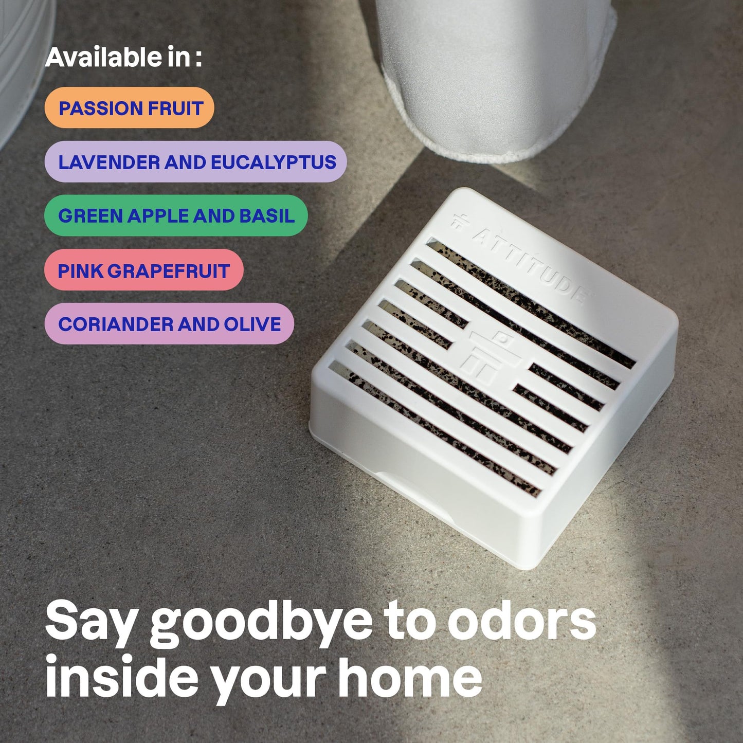 ATTITUDE Odor Eliminator with Activated Carbon, Plant-Based Air Purifier, Vegan, Lavender & Eucalyptus Scent, 8 Ounces