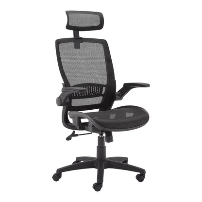Amazon Basics Ergonomic High-Back Desk Chair, Comfortable Flip-Up Armrests, Contoured Mesh Seat, Swivel, Black, 25.5"D x 26.25"W x 49.25"H