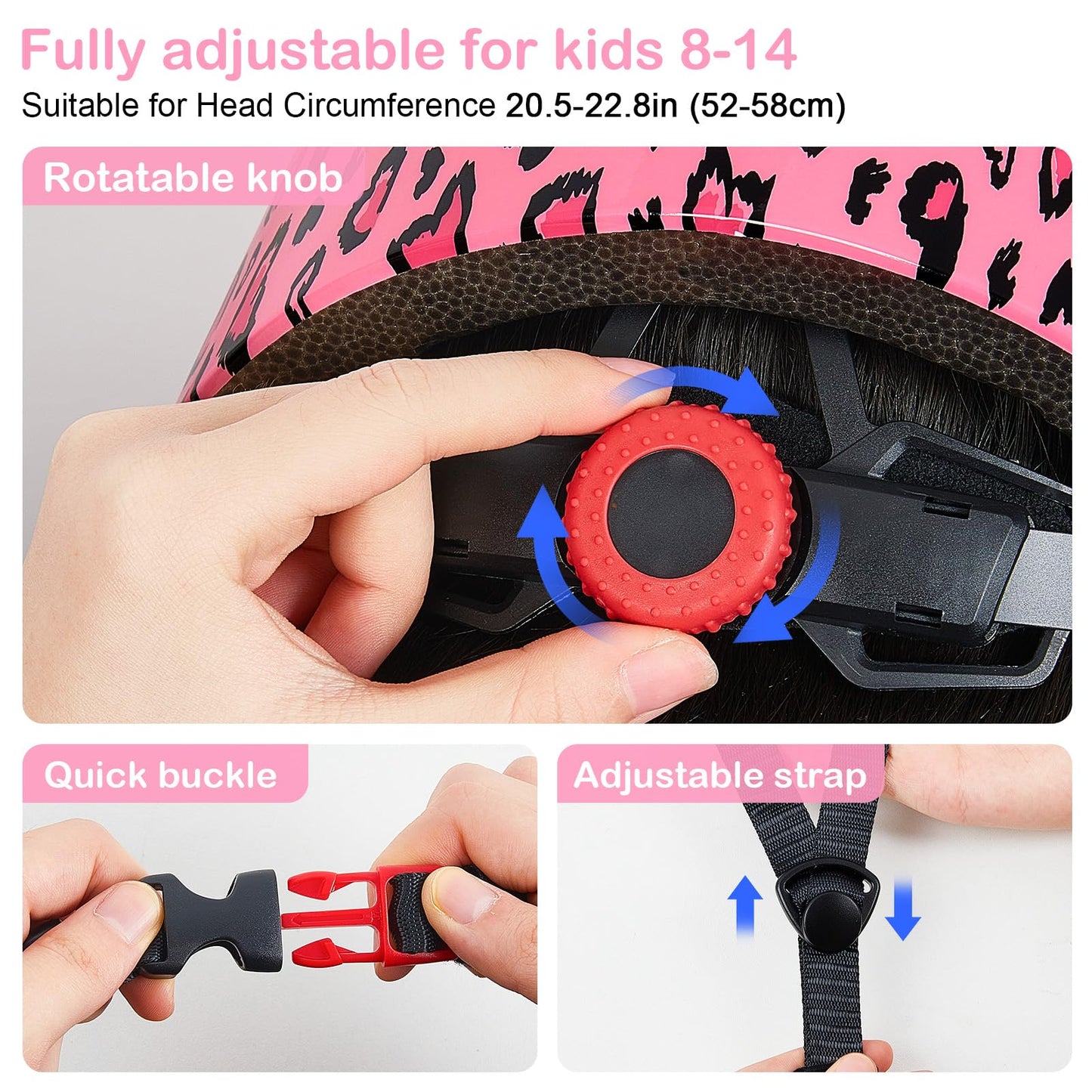 Helmet for Kids 8-14, Adjustable Kids Bike Helmet with DIY Cat Ears for Girls Youth for Skateboard Scooter Cycling Roller Skating, Pink