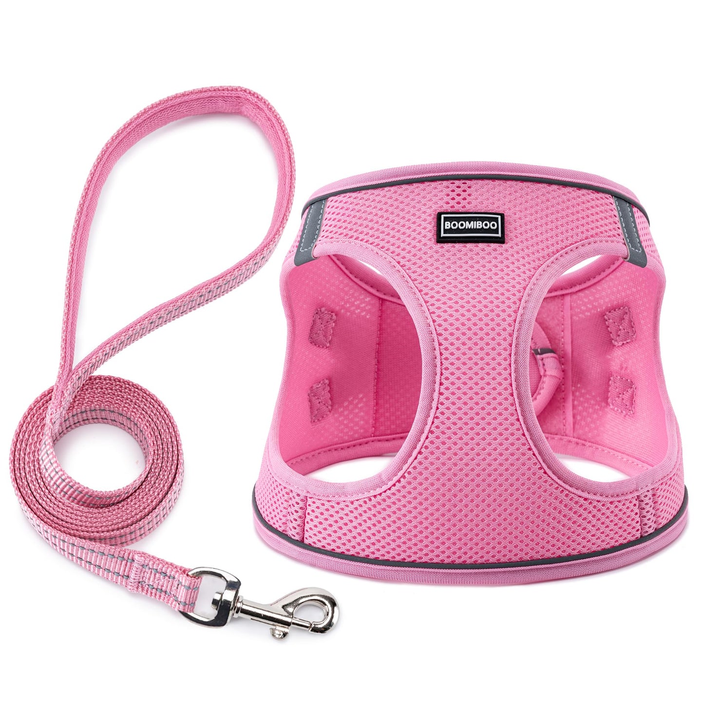BOOMIBOO Dog Harness with Leash Set, No Pull Adjustable Reflective Step-in Puppy Pet Vest Harnesses for Small Medium Large Dogs and Cats,Pink M