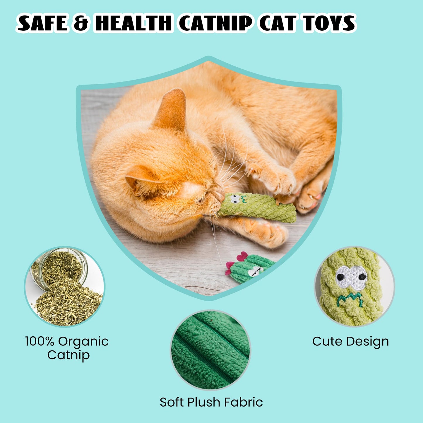 5 Pack Cactus Catnip Toys, 100% Pure Organic Catnip Filled Toys for Indoor Cats, Interactive Plush Chew Fun Without Cotton, Teething Soft Pet Toys for Kittens Kitty
