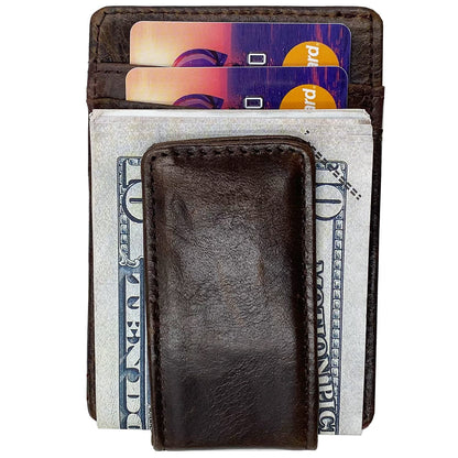 HOPSOOKEN Money Clip RFID Front Pocket Wallet Men Leather Slim Minimalist Wallet (Deep Coffee)