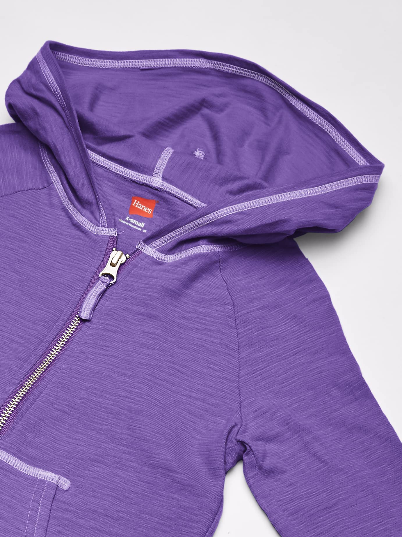 Hanes Girls Slub Jersey Full Zip Jacket Shirt, Purple Crush, Large US