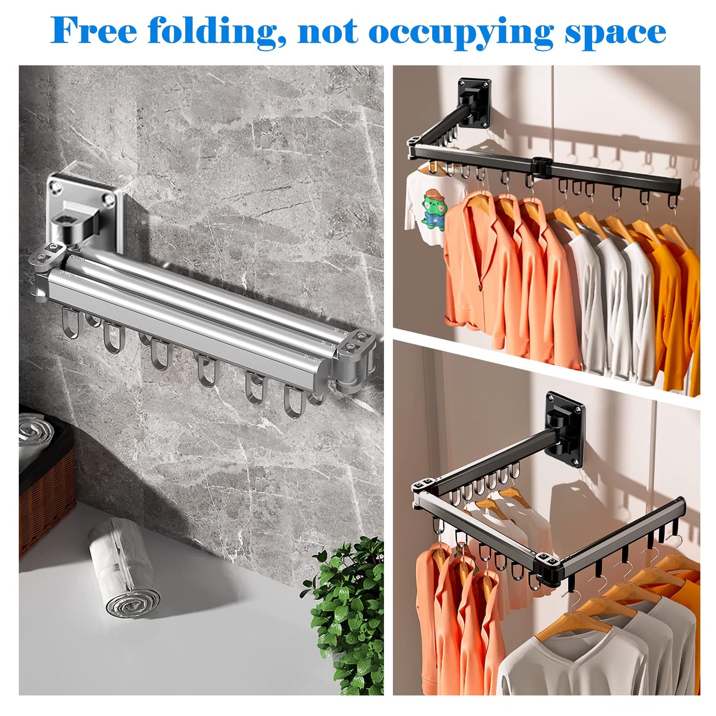 AISIR Clothes Drying Rack Wall Mounted, Aluminum Clothes Airer Clothes Dryer Foldable for Balcony, Bathing Room, Bedroom - Black