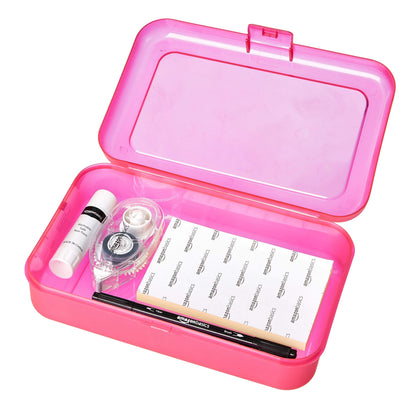 Amazon Basics 4-Pack Large Pencil Cases - Durable Plastic School Supply Pencil Box - Multi-Color Student Organization Cases for Office, College & Classroom Supplies