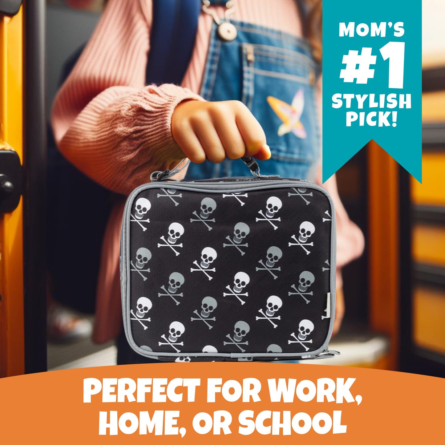 Bentology Lunch Bag for Boys- Kids Insulated Durable Lunchbox Tote Fits Bento Boxes, Containers, Jars & Water Bottles- Reusable School Lunch Sleeve w Clip on Handle- Keep Food Hotter or Colder Longer