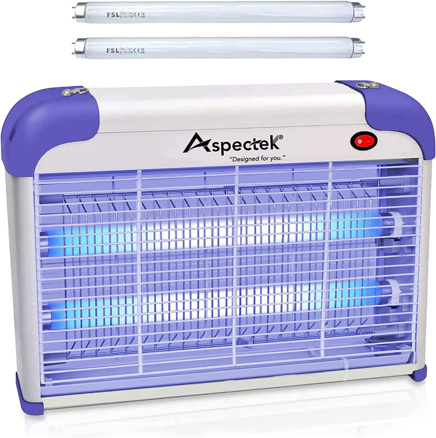 ASPECTEK 20W Indoor Bug Zapper, Powerful UV Bugs Lamp Attract Insects and 2800V Grid Kills Flying Insects, Includes 2 Replacement Insect Killer Lights