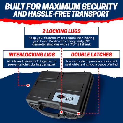 Hard Lockable Gun Case for Pistol, Revolver, and Handgun 12.3" inches x 10.5" Airline Compliant Locking 9mm TSA Approved Firearm Travel Non-Waterproof Storage Box Gun Carrying Case for Pistols