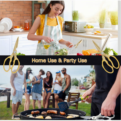 AWinjoy Kitchen Scissors, Heavy Duty Sharp Kitchen Shears Dishwasher Safe, Kitchen Accessories Cooking Shears for Kitchen Meat Chicken Fish Poultry Herb Bread (All Gold), skr-05