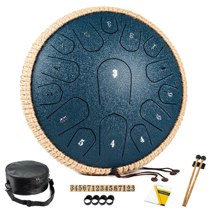HOPWELL Steel Tongue Drum - 13 Inches 15 Notes Tongue Drum - Hand Pan Drum with Music Book, Handpan Drums Mallets and Carry Bag, D Major (Navy Blue)