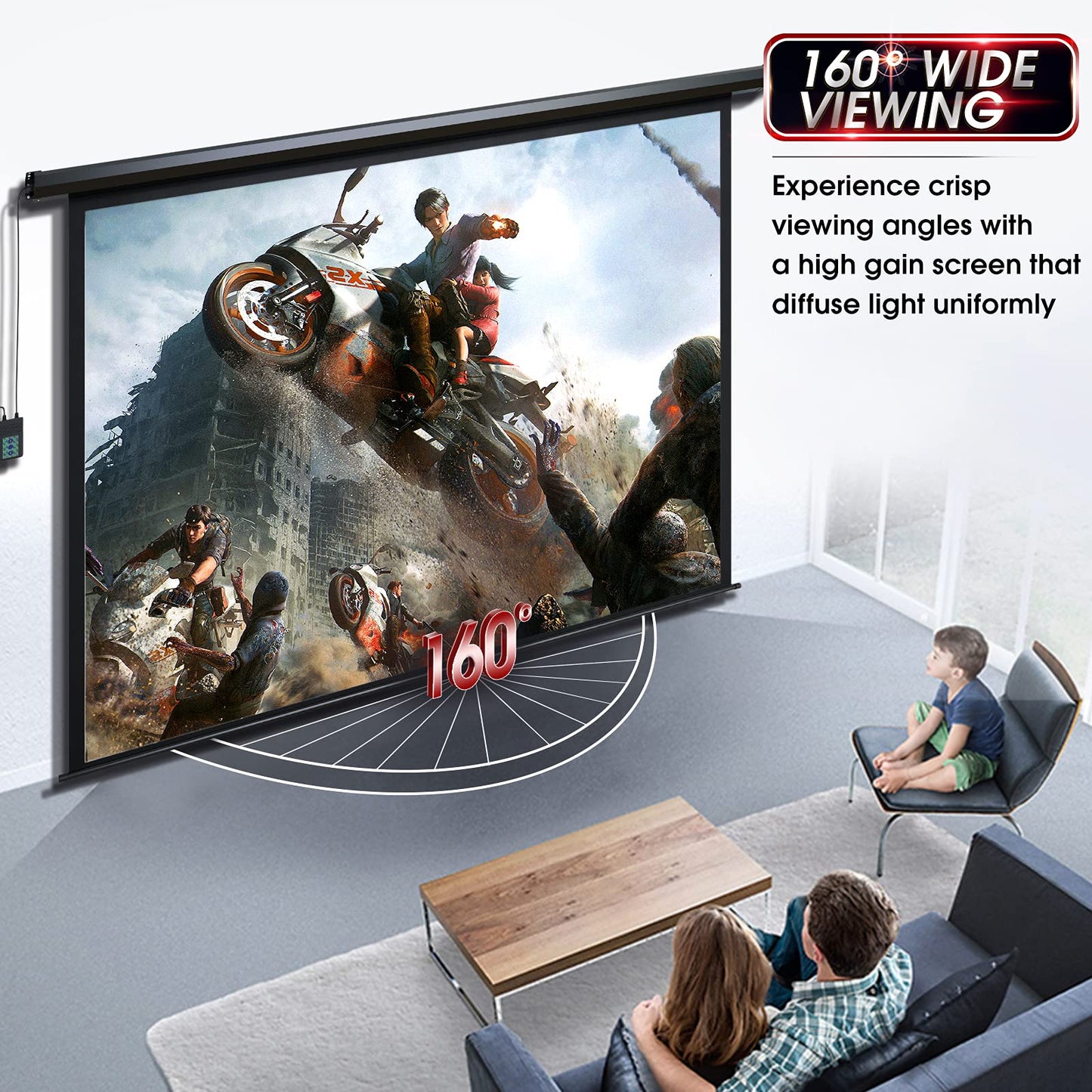 Aoxun 120" Motorized Projector Screen - Indoor and Outdoor Movies Screen 120 inch Electric 4:3 Projector Screen W/Remote Control