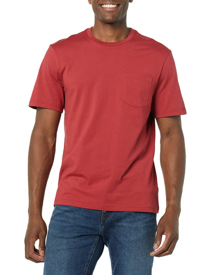 Amazon Essentials Mens T-Shirts, Regular-Fit, Short-Sleeve Crewneck Pocket, Pack of 2, Dark Red/Navy, XX-Large