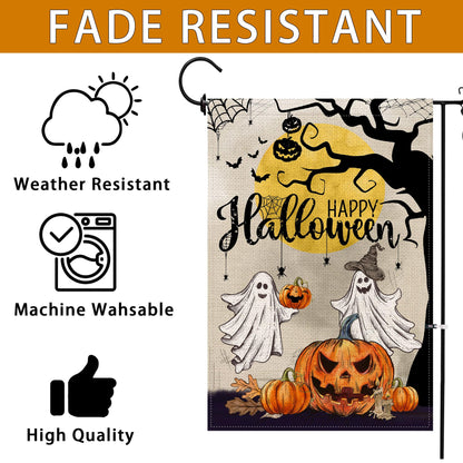Hexagram Halloween Garden Flag, Halloween Flag 28 X 40 Double Sided, Ghost Happy Garden Pumpkin Flags For Outside Home Decor