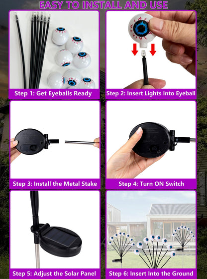 4 Pack Halloween Decorations Outdoor Lights - 32LED Solar Scary Eyeball Pathway Light Swaying by Wind, Waterproof Solar Halloween Stake Lights for Garden Porch Lawn Pathway (Purple)