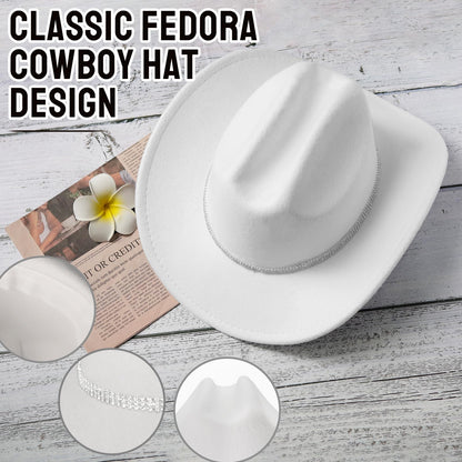 Aswitnove Cowboy Hat Rhinestone Cowgirl Boots Earrings Set Western Earrings Felt Fedora Jazz Hat Rodeo Outfit for Women Boots White
