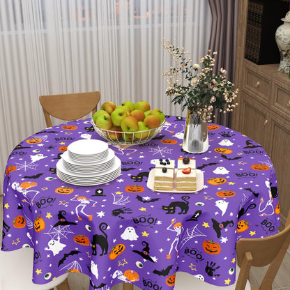 ABSOP Halloween Tablecloth Round 60 Inch Purple Outdoor Table Cloth Black Orange Pumpkin Table Cover for Kitchen Dinner Room Holiday Party Outdoor Home Halloween Decor