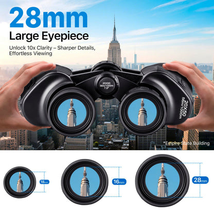 20x50 High Power Binoculars for Bird Watching 28mm Large Eyepiece Life Waterproof Binoculars for Hunting Hiking Concert Travel with Smartphone Adapter BAK4 Prism FMC Lens, Black