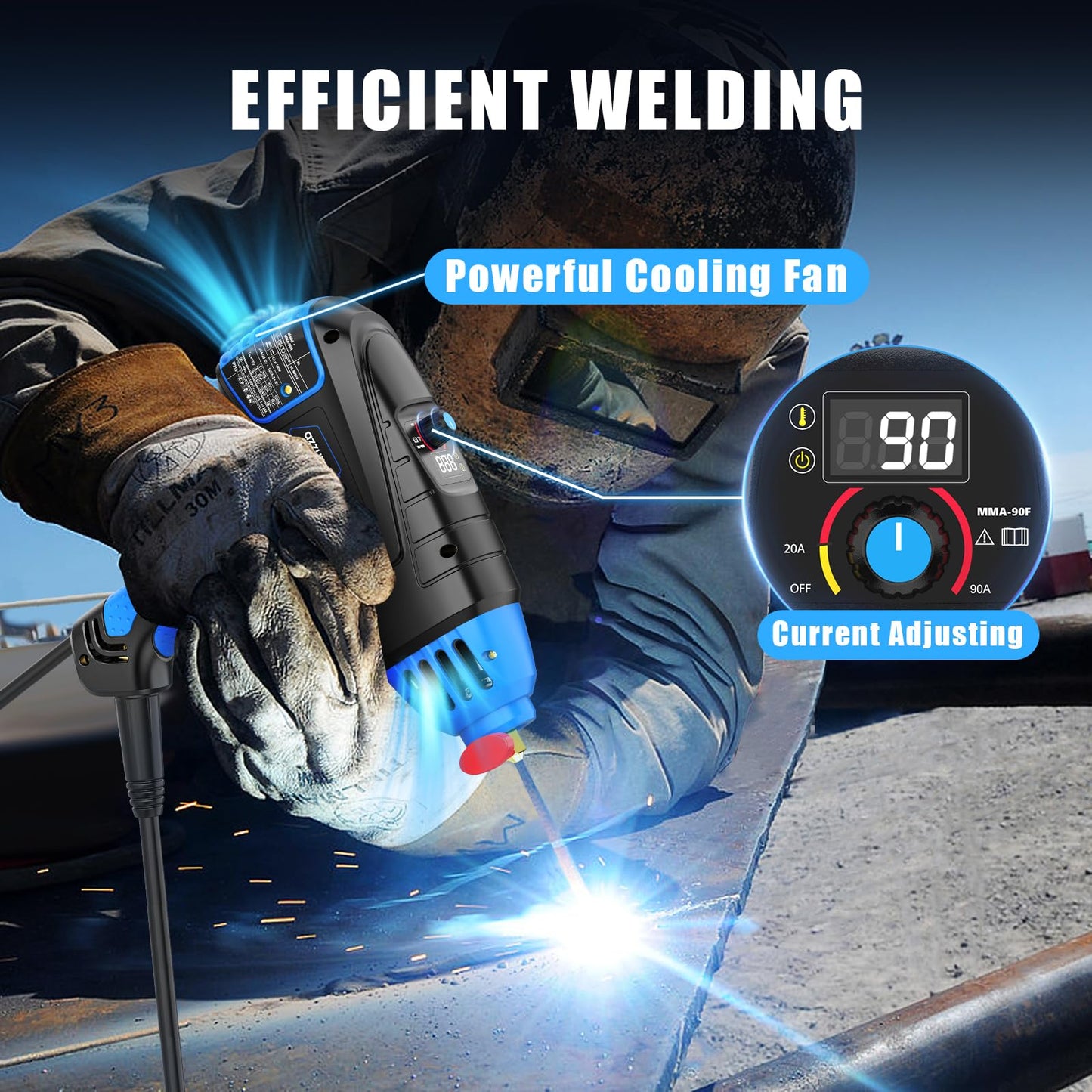 AZZUNO Handheld ARC Welding Machine 110V, 90A Portable Stick Welder Gun, Hand Held Welder Machine with IGBT Inverter Fits for 1/16''-1/8'' Electrode Rods