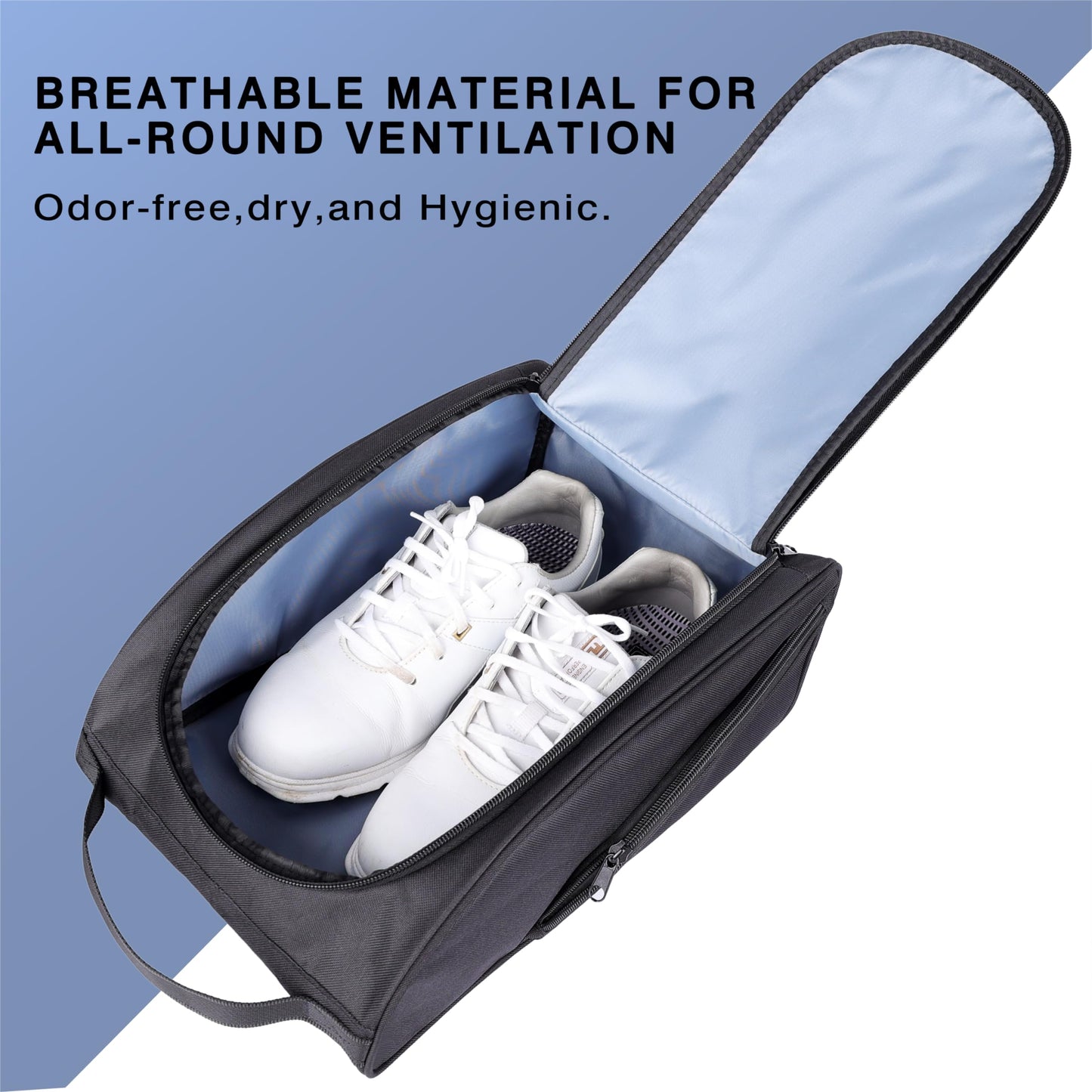 BIRDIEBLAST Golf Shoe Bag, Zipper Sports Shoe Strap Bag with Side Accessory Pocket for Storing Golf Accessories, Padded Golf Shoe Carry Bags with Clasped Strap Handle (Black)