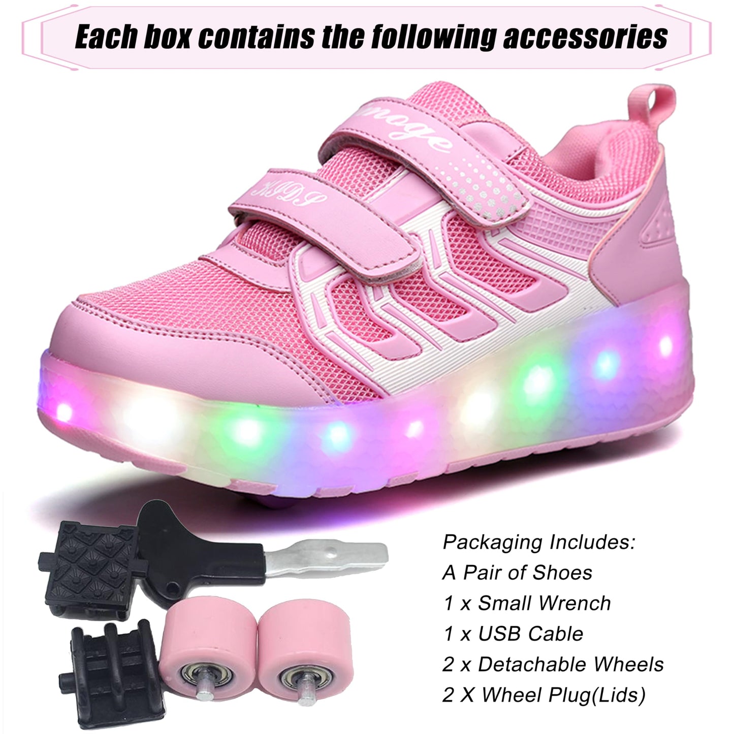 AIkuass Roller Shoes Sneakers LED Light Up Rechargeable Wheel Shoes As Gift for Girls Women